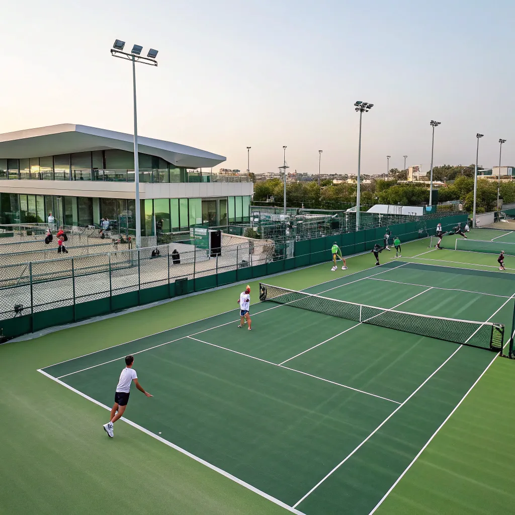 Tennis court with professional players during a session